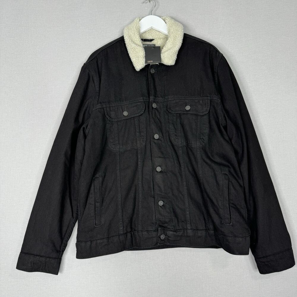 ASOS Womens Jean Jacket 2XL Black Faux Fur Sherpa Lined Denim Trucker Barn Coat